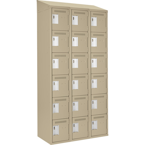 Clean Line Lockerette, 6 -tier, Bank of 3, 36" x 18" x 78", Steel, Beige, Rivet (Assembled) M & M Nord Ouest Inc