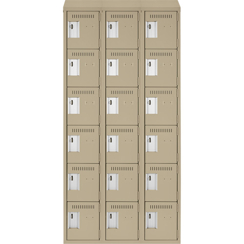 Clean Line Lockerette, 6 -tier, Bank of 3, 36" x 18" x 78", Steel, Beige, Rivet (Assembled) M & M Nord Ouest Inc