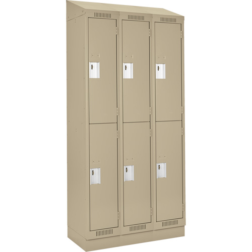 Clean Line Lockers, 2 -tier, Bank of 3, 36" x 18" x 82", Steel, Beige, Rivet (Assembled) M & M Nord Ouest Inc