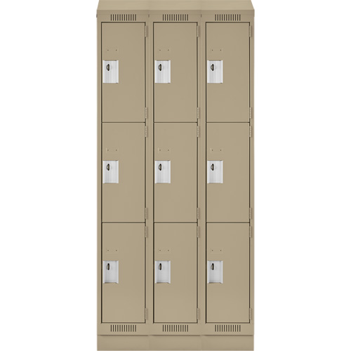 Clean Line Lockers, 3 -tier, Bank of 3, 36" x 18" x 82", Steel, Beige, Rivet (Assembled) M & M Nord Ouest Inc