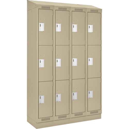 Clean Line Lockers, 3 -tier, Bank of 4, 48" x 18" x 82", Steel, Beige, Rivet (Assembled) M & M Nord Ouest Inc
