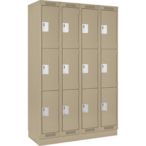 Clean Line Lockers, 3 -tier, Bank of 4, 48" x 18" x 76", Steel, Beige, Rivet (Assembled) M & M Nord Ouest Inc