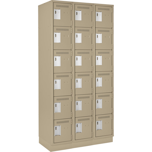 Clean Line Lockerette, 6 -tier, Bank of 3, 36" x 18" x 76", Steel, Beige, Rivet (Assembled) M & M Nord Ouest Inc