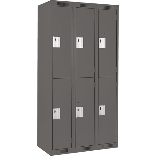 Clean Line Lockers, 2 -tier, Bank of 3, 36" x 18" x 72", Steel, Charcoal, Rivet (Assembled) M & M Nord Ouest Inc