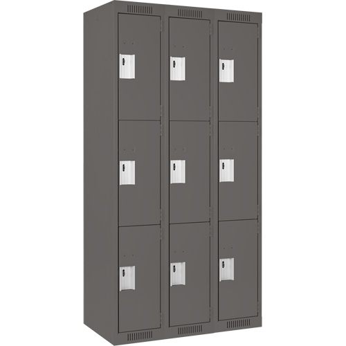 Clean Line Lockers, 3 -tier, Bank of 3, 36" x 18" x 72", Steel, Charcoal, Rivet (Assembled) M & M Nord Ouest Inc