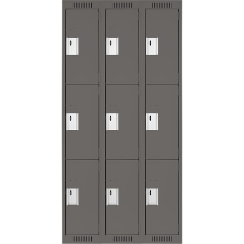 Clean Line Lockers, 3 -tier, Bank of 3, 36" x 18" x 72", Steel, Charcoal, Rivet (Assembled) M & M Nord Ouest Inc