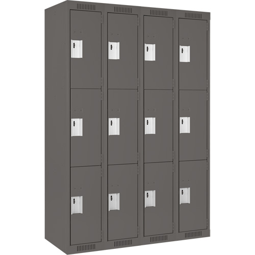 Clean Line Lockers, 3 -tier, Bank of 4, 48" x 18" x 72", Steel, Charcoal, Rivet (Assembled) M & M Nord Ouest Inc