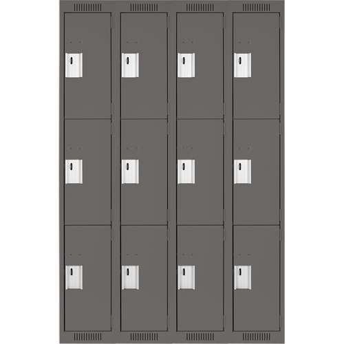 Clean Line Lockers, 3 -tier, Bank of 4, 48" x 18" x 72", Steel, Charcoal, Rivet (Assembled) M & M Nord Ouest Inc