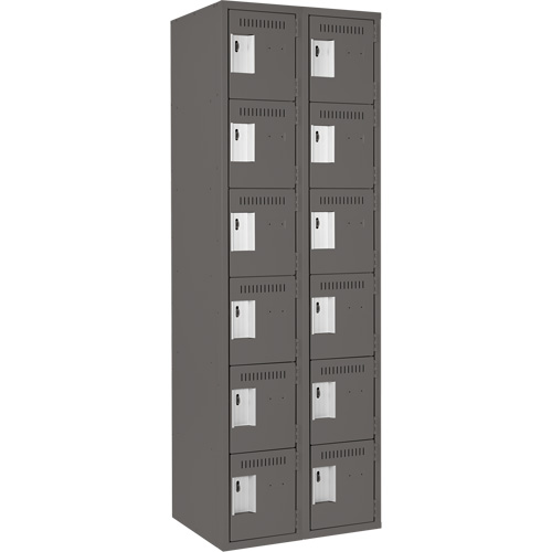 Clean Line Lockerette, 6 -tier, Bank of 2, 24" x 18" x 72", Steel, Charcoal, Rivet (Assembled) M & M Nord Ouest Inc