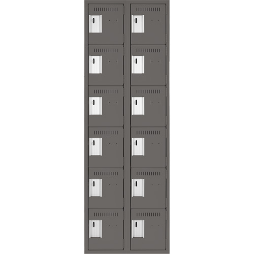 Clean Line Lockerette, 6 -tier, Bank of 2, 24" x 18" x 72", Steel, Charcoal, Rivet (Assembled) M & M Nord Ouest Inc