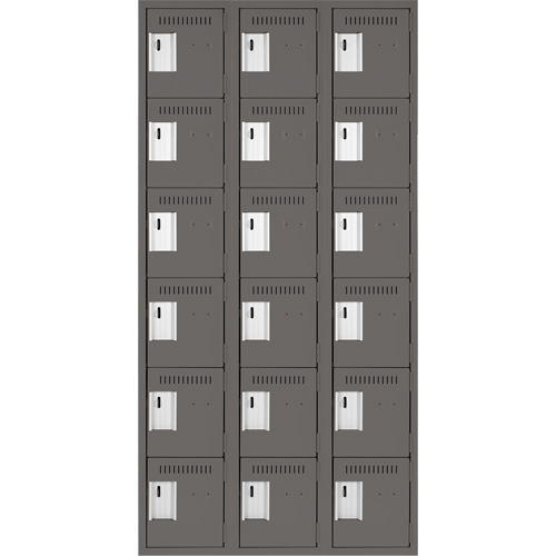 Clean Line Lockerette, 6 -tier, Bank of 3, 36" x 18" x 72", Steel, Charcoal, Rivet (Assembled) M & M Nord Ouest Inc