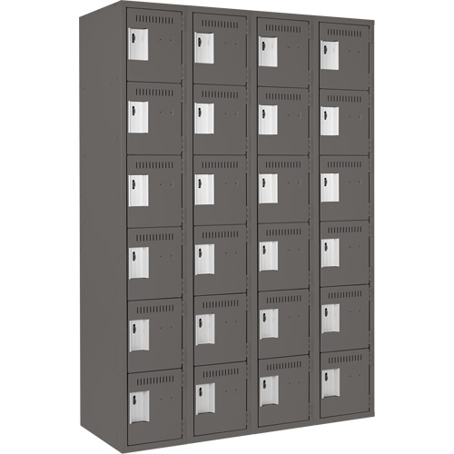 Clean Line Lockerette, 6 -tier, Bank of 4, 48" x 18" x 72", Steel, Charcoal, Rivet (Assembled) M & M Nord Ouest Inc