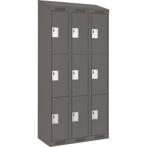 Clean Line Lockers, 3 -tier, Bank of 3, 36" x 18" x 78", Steel, Charcoal, Rivet (Assembled) M & M Nord Ouest Inc