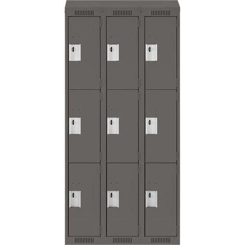 Clean Line Lockers, 3 -tier, Bank of 3, 36" x 18" x 78", Steel, Charcoal, Rivet (Assembled) M & M Nord Ouest Inc