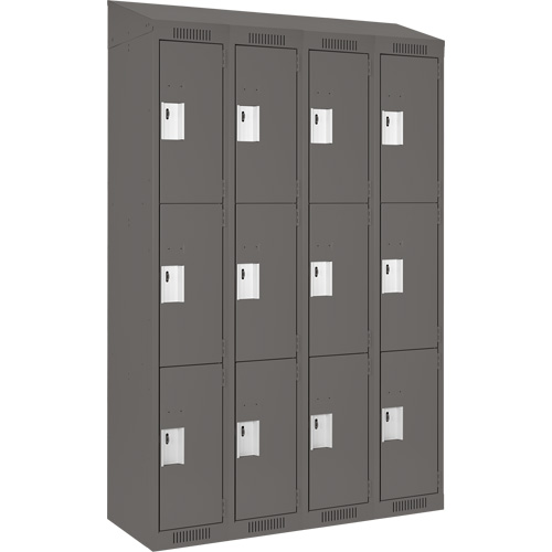 Clean Line Lockers, 3 -tier, Bank of 4, 48" x 18" x 78", Steel, Charcoal, Rivet (Assembled) M & M Nord Ouest Inc