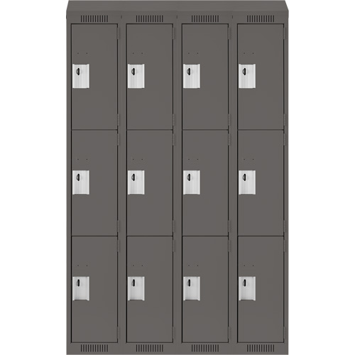 Clean Line Lockers, 3 -tier, Bank of 4, 48" x 18" x 78", Steel, Charcoal, Rivet (Assembled) M & M Nord Ouest Inc