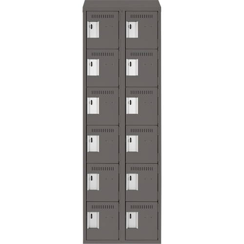 Clean Line Lockerette, 6 -tier, Bank of 2, 24" x 18" x 78", Steel, Charcoal, Rivet (Assembled) M & M Nord Ouest Inc