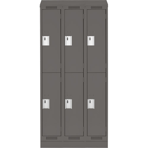 Clean Line Lockers, 2 -tier, Bank of 3, 36" x 18" x 82", Steel, Charcoal, Rivet (Assembled) M & M Nord Ouest Inc