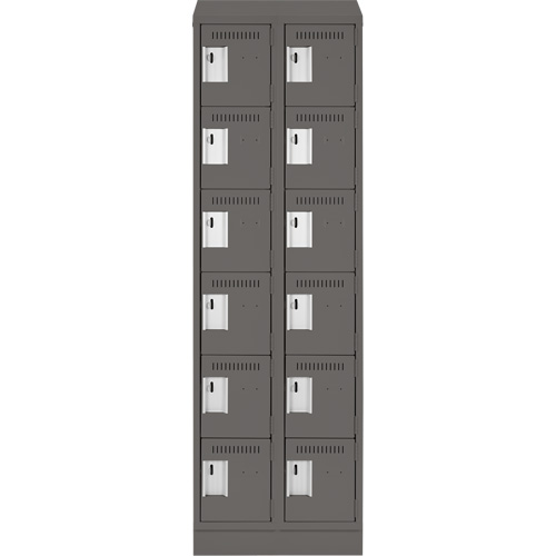 Clean Line Lockerette, 6 -tier, Bank of 2, 24" x 18" x 82", Steel, Charcoal, Rivet (Assembled) M & M Nord Ouest Inc