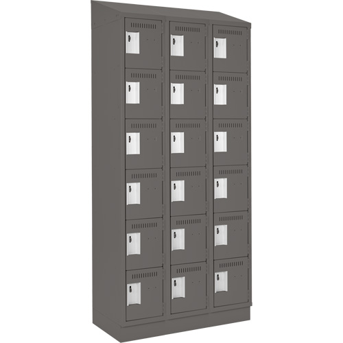 Clean Line Lockerette, 6 -tier, Bank of 3, 36" x 18" x 82", Steel, Charcoal, Rivet (Assembled) M & M Nord Ouest Inc