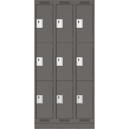 Clean Line Lockers, 3 -tier, Bank of 3, 36" x 18" x 76", Steel, Charcoal, Rivet (Assembled) M & M Nord Ouest Inc