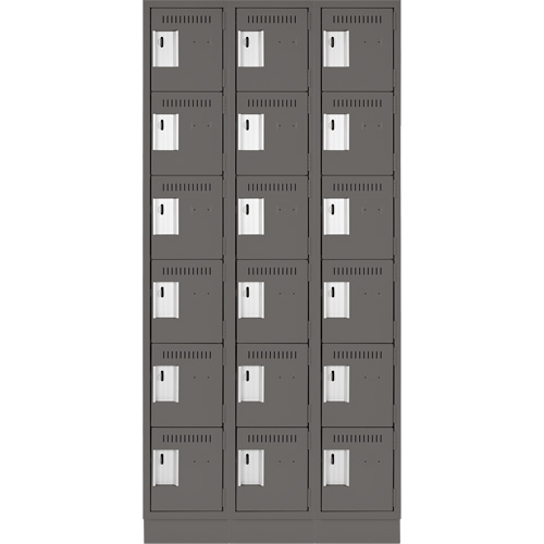 Clean Line Lockerette, 6 -tier, Bank of 3, 36" x 18" x 76", Steel, Charcoal, Rivet (Assembled) M & M Nord Ouest Inc