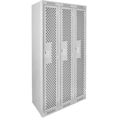 Clean Line Lockers, Bank of 3, 36" x 15" x 72", Steel, Grey, Rivet (Assembled), Perforated M & M Nord Ouest Inc