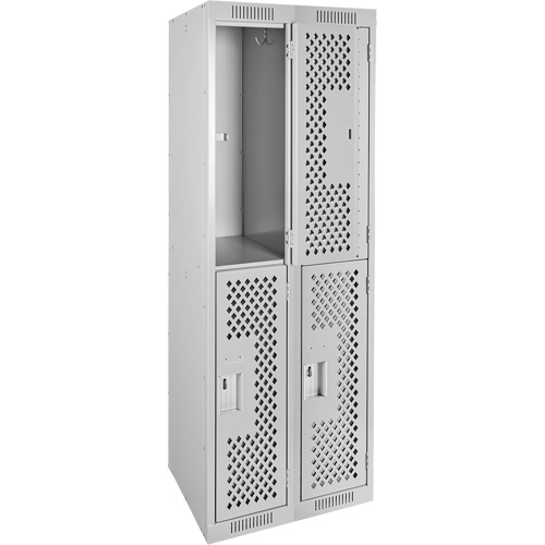 Clean Line Lockers, 2 -tier, Bank of 2, 24" x 12" x 72", Steel, Grey, Rivet (Assembled), Perforated M & M Nord Ouest Inc