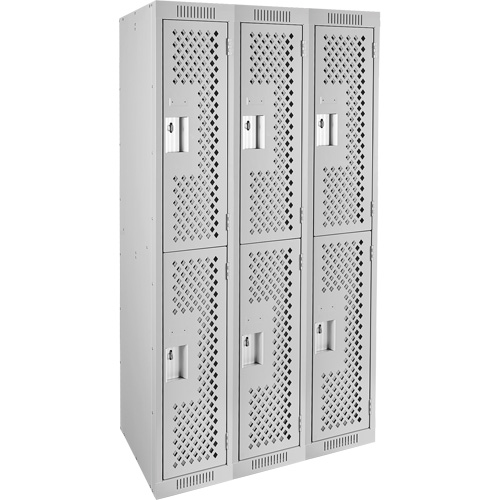Clean Line Lockers, 2 -tier, Bank of 3, 36" x 12" x 72", Steel, Grey, Rivet (Assembled), Perforated M & M Nord Ouest Inc