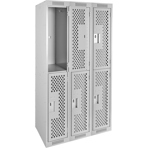 Clean Line Lockers, 2 -tier, Bank of 3, 36" x 12" x 72", Steel, Grey, Rivet (Assembled), Perforated M & M Nord Ouest Inc