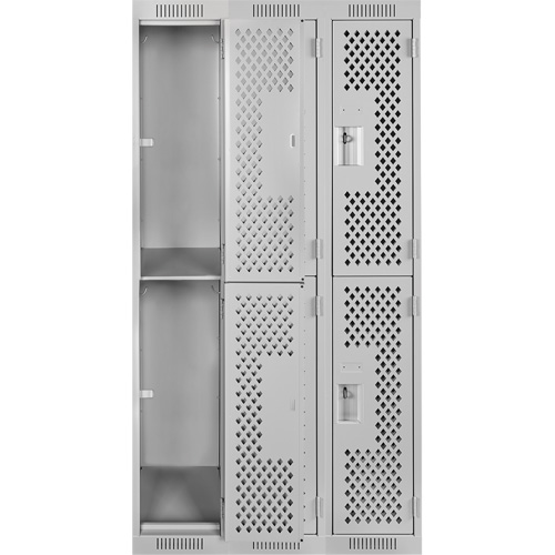 Clean Line Lockers, 2 -tier, Bank of 3, 36" x 12" x 72", Steel, Grey, Rivet (Assembled), Perforated M & M Nord Ouest Inc