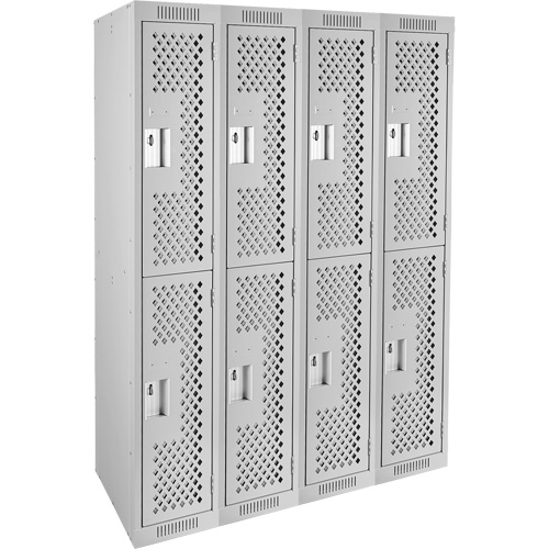 Clean Line Lockers, 2 -tier, Bank of 4, 48" x 12" x 72", Steel, Grey, Rivet (Assembled), Perforated M & M Nord Ouest Inc