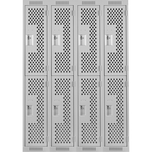Clean Line Lockers, 2 -tier, Bank of 4, 48" x 12" x 72", Steel, Grey, Rivet (Assembled), Perforated M & M Nord Ouest Inc
