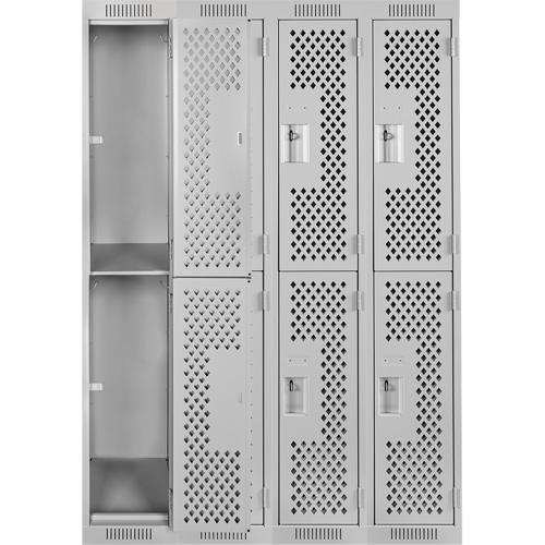 Clean Line Lockers, 2 -tier, Bank of 4, 48" x 12" x 72", Steel, Grey, Rivet (Assembled), Perforated M & M Nord Ouest Inc