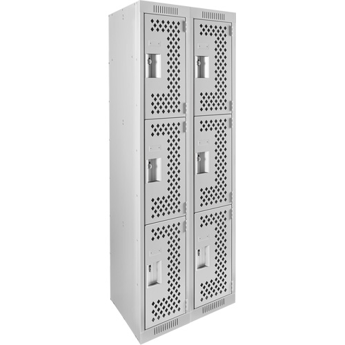 Clean Line Lockers, 3 -tier, Bank of 2, 24" x 12" x 72", Steel, Grey, Rivet (Assembled), Perforated M & M Nord Ouest Inc