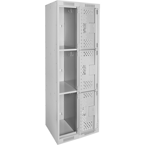 Clean Line Lockers, 3 -tier, Bank of 2, 24" x 12" x 72", Steel, Grey, Rivet (Assembled), Perforated M & M Nord Ouest Inc