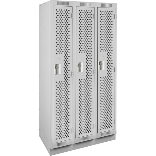 Clean Line Lockers, Bank of 3, 36" x 15" x 76", Steel, Grey, Rivet (Assembled), Perforated M & M Nord Ouest Inc