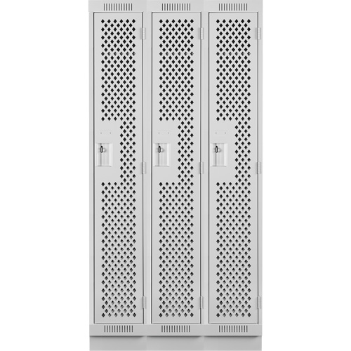 Clean Line Lockers, Bank of 3, 36" x 15" x 76", Steel, Grey, Rivet (Assembled), Perforated M & M Nord Ouest Inc