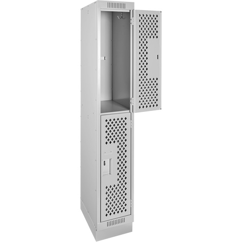 Clean Line Lockers, 2 -tier, 12" x 18" x 76", Steel, Grey, Rivet (Assembled), Perforated M & M Nord Ouest Inc