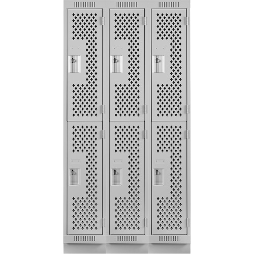 Casiers Clean Line, 2 niveaux, Bloc de 3, 36" x 18" x 76", Acier, Gris, Rivet (assembl&eacute;), Perfor&eacute; M & M Nord Ouest Inc
