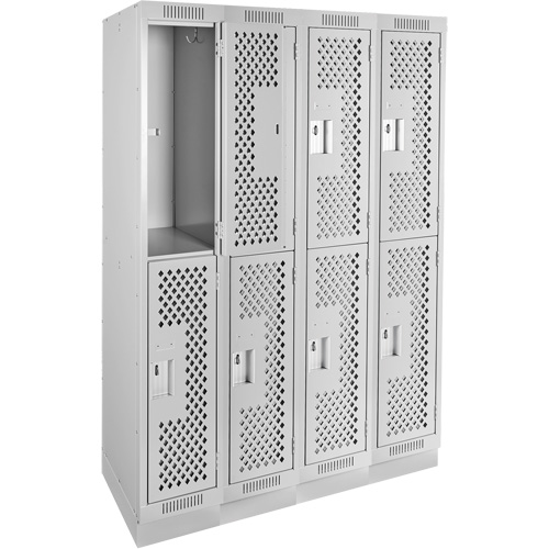 Casiers Clean Line, 2 niveaux, Bloc de 4, 48" x 18" x 76", Acier, Gris, Rivet (assembl&eacute;), Perfor&eacute; M & M Nord Ouest Inc