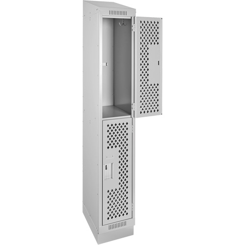 Clean Line Lockers, 2 -tier, 12" x 18" x 82", Steel, Grey, Rivet (Assembled), Perforated M & M Nord Ouest Inc