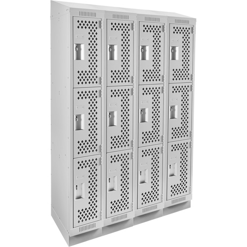 Clean Line Lockers, 3 -tier, Bank of 4, 48" x 12" x 82", Steel, Grey, Rivet (Assembled), Perforated M & M Nord Ouest Inc