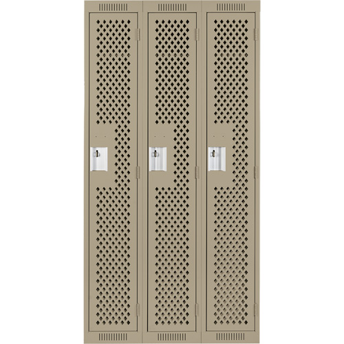 Clean Line Lockers, Bank of 3, 36" x 12" x 72", Steel, Beige, Rivet (Assembled), Perforated M & M Nord Ouest Inc