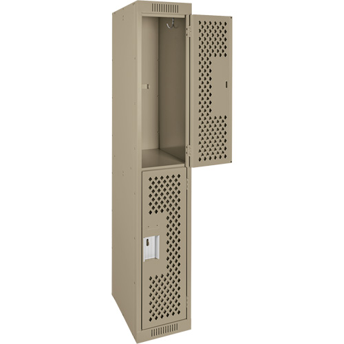 Clean Line Lockers, 2 -tier, 12" x 12" x 72", Steel, Beige, Rivet (Assembled), Perforated M & M Nord Ouest Inc