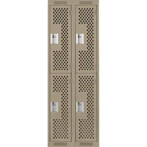Clean Line Lockers, 2 -tier, Bank of 2, 24" x 12" x 72", Steel, Beige, Rivet (Assembled), Perforated M & M Nord Ouest Inc