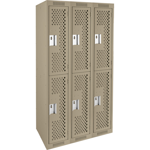 Clean Line Lockers, 2 -tier, Bank of 3, 36" x 12" x 72", Steel, Beige, Rivet (Assembled), Perforated M & M Nord Ouest Inc