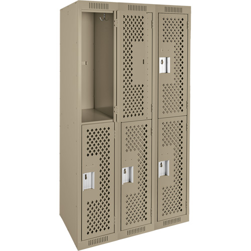 Clean Line Lockers, 2 -tier, Bank of 3, 36" x 12" x 72", Steel, Beige, Rivet (Assembled), Perforated M & M Nord Ouest Inc