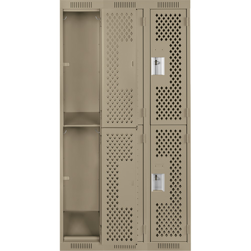 Clean Line Lockers, 2 -tier, Bank of 3, 36" x 12" x 72", Steel, Beige, Rivet (Assembled), Perforated M & M Nord Ouest Inc