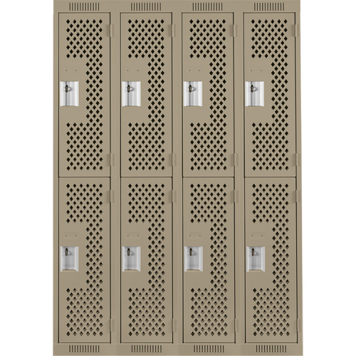 Clean Line Lockers, 2 -tier, Bank of 4, 48" x 12" x 72", Steel, Beige, Rivet (Assembled), Perforated M & M Nord Ouest Inc